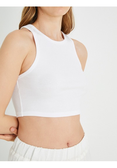 Koton Basic Crop Atlet Halter Yaka Pamuklu Beyaz 2sak10413ek