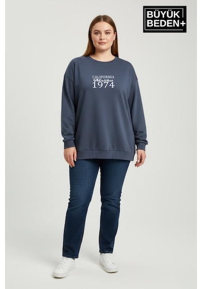 Süperlife Kadın Büyük Beden California 1974 Baskılı Bisilet Yaka İnce Sweatshirt Spr26bswk956-2 İndigo Süperlife Kadın Büyük Beden California 1974 Baskılı Bisilet Yaka İnce Sweatshirt Spr26bswk956-2 İndigo