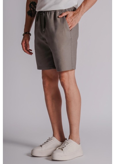 Braccas Erkek Yandan Cepli Beli Lastikli Keten Dokulu Relaxed Fit Jogger Şort Haki Haki