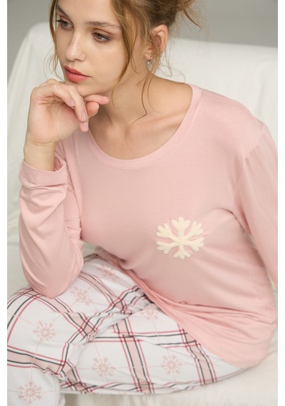 Siyah İnci Örme Pamuklu Pijama Takım25240274 Pudra