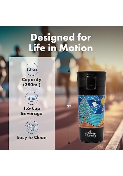 Any Morning 380 Ml Paslanmaz Çelik Termos Mug, Çift Katmanlı, Sızdırmaz Kapaklı, Siyah Ba21522 Açık Beyaz