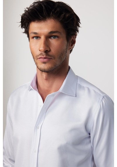 Tudors Modern Slim Fit Pamuklu Kolay Ütü Armürlü Beyaz Erkek Gömlek-28856-beyaz Beyaz