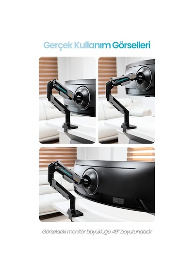 24-57" Armada Ultrawide Ekran Monitör Kolu 30 Kg Kapasiteli Vesa Uyumlu Tam Hareketli Monitör Standı