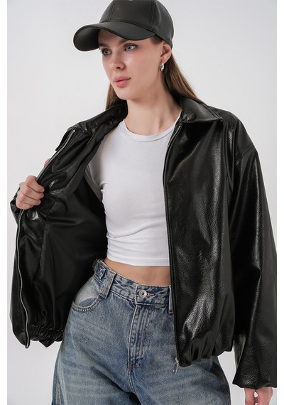 Bigdart Kadın Oversize Suni Deri Ceket 1049 - Siyah