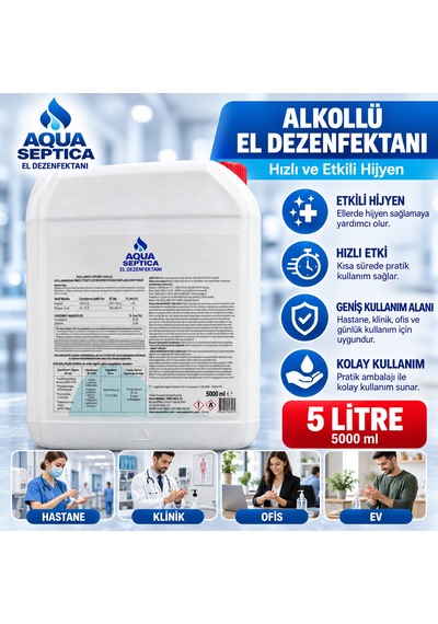 Aqua Septica Alkollü El Dezenfektanı 5 Litre 5000 Ml El Ve Cilt Hijyeni İçin Durulama Gerektirmeyen Dezenfektan 2 Adet