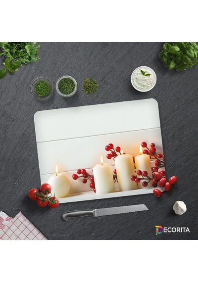 Decorita Cam Kesme Tahtası - Cam Kesme Tablası Beyaz Mum Desen 30 CM x 40 CM