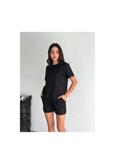 Gugus Kadın Kısa Şortlu/t-shirt 2li Takım Modal Kumaş Siyah