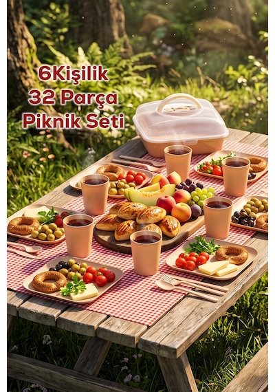 Porsima 0039-3 Karizma 32 Parça 6 Kişilik Pratik Taşınabilir Piknik Seti - Saklama Kutulu Piknik Sepeti Mokka Acı Kahverengi
