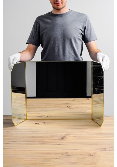 Makyaj Aynası Masaüstü Büyük Pirinç Gold 100x45cm Gold