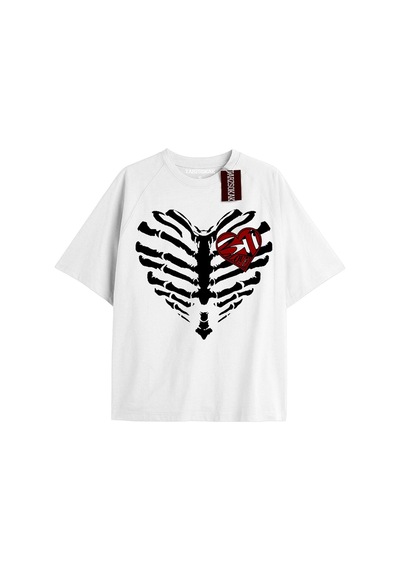 Tarzsokak Unisex Erkek/kadın Kalp Kaburga T-shirt Siyah Kod 61 Beyaz