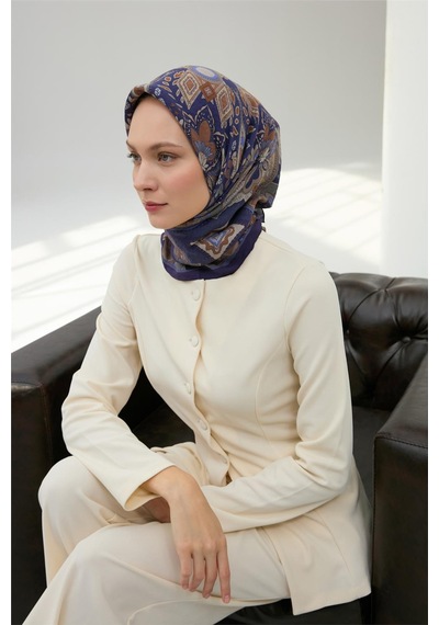 Silk Home Viskon Velora Eşarp Mor-taba Desenli Kaymaz Tok Duruşlu 90x90 Çok Renkli