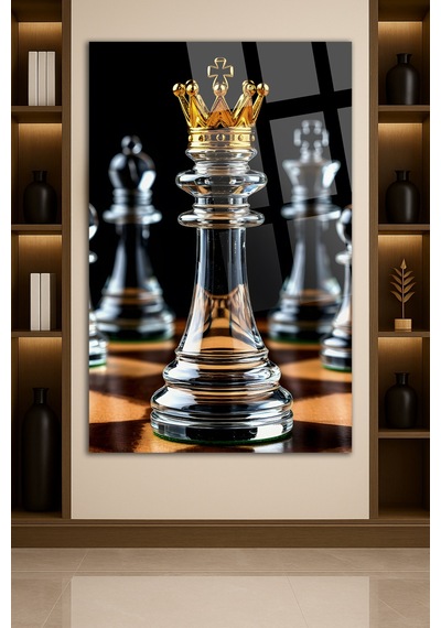 Gold Satranç Cam Tablo Modern Sanat Tablosu Parlak Ve Net Görüntü Kafe Ve Ofis İçin Anlamlı Hediye Seçeneği Kolay Montaj Askılı