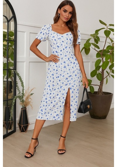 Butik İstanbul Kadın Kısa Kollu Yakası Büzgü Detay Kolu Lastikli Çiçek Baskı Elbise Beyaz Butik İstanbul Kadın Kısa Kollu Yakası Büzgü Detay Kolu Lastikli Çiçek Baskı Elbise Beyaz