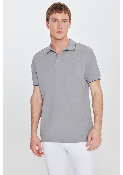Ac&Co / Altınyıldız Classics Polo Yaka Cepli Regular Fit Bol Kesim Düz Tişört - 465114609 Gri
