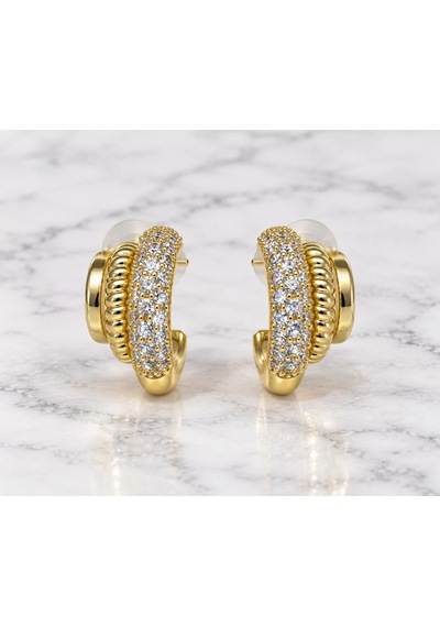 Üç Sıralı Taşlı Gold Renk Halka Küpe
