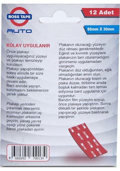 Boss Tape Plaka Yapıştırma Bandı - 3m