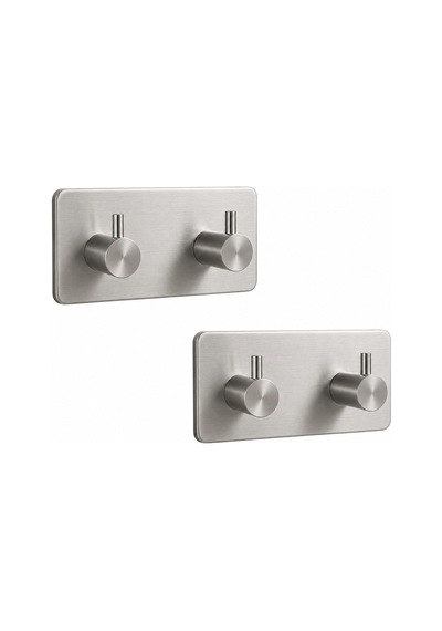 Dikdörtgen İkili Modern Banyo Askılık 96 Mm Paslanmaz Çelik Delmeden Yapışkan Montaj Inox