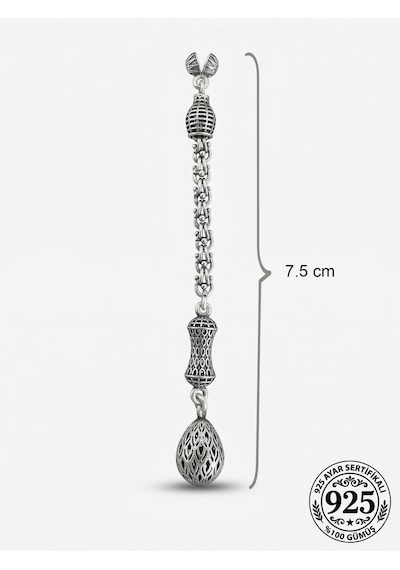Koleksiyonluk 925 Ayar Gümüş Otantik İşleme Arnavut Zincir Damla Tesbih Püskül Ucu 7cm Rzt10047p