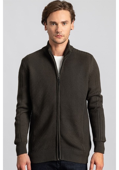 Tudors Slim Fit Dar Kesim Kendinden Desenli Erkek Hırka-23386 Antrasit