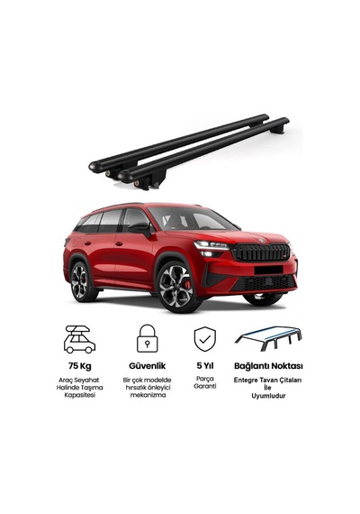 Kanca Skoda Kodiaq 2017 Ve Sonrası Uyumlu Siyah Kilitli Ara Atkı 120cm Port Bagaj Tavan Barı