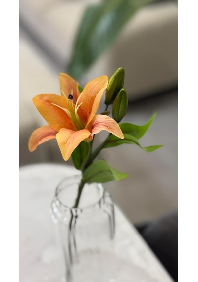 Yapay Lilyum Çiçeği, Turuncu, Tek Dal, 35 Cm, Premium Kalite Çok Renkli