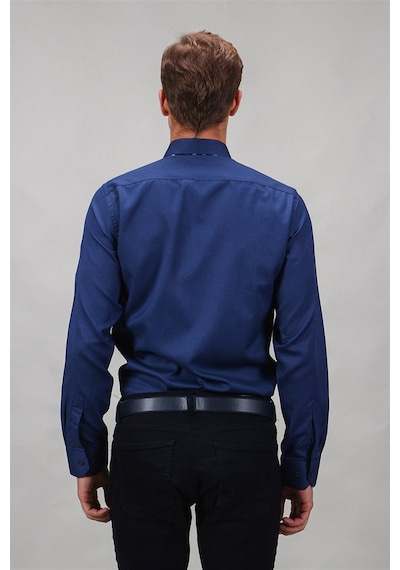Tudors 12773 Modern Slim Fit Dar Kesim Armürlü Erkek Gömlek Lacivert