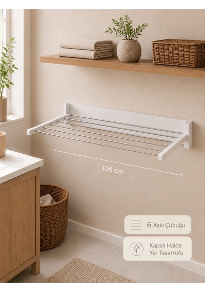 Çamaşır Kurutma Askılığı Katlanır Duvara Monte Balkon Banyo Askılık Duvar Tipi Yer Tasarruflu Çamaşırlık 70 Cm Belize Beyaz