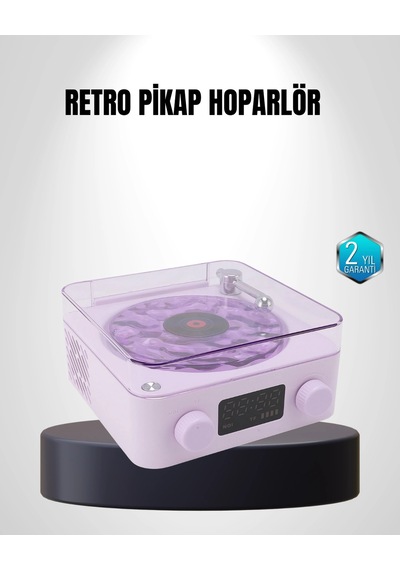 Hubrendy Tekno Bluetooth Retro Pikap Hoparlör 360 Derece Ses Projektörlü Gece Lambası Çok Fonksiyonl