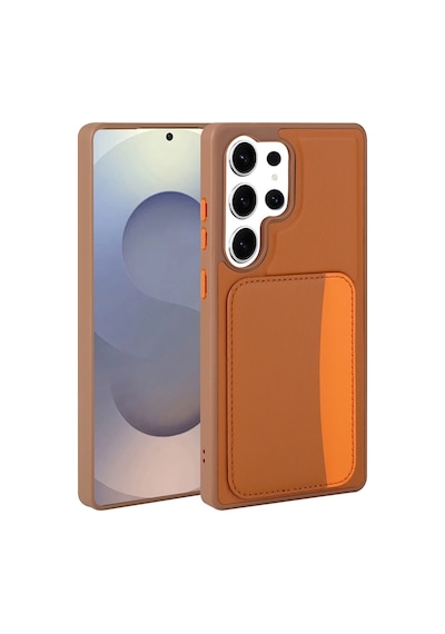 Zore Galaxy S25 Ultra Kılıf Kartlıklı Zore X-kart Silikon Kapak - Kahverengi