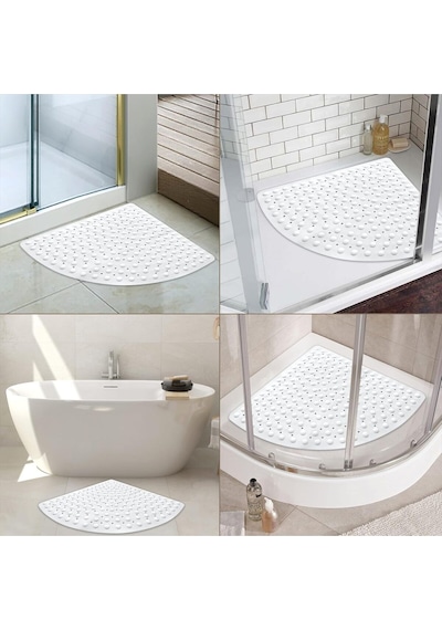Mainshop Köşe Banyo Duş Paspası Ve Duşakabin Paspasları Tahliye Delikli 54x54 Cm M-163 Beyaz