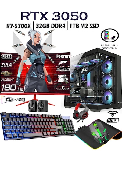 Apphirex Rebirth X35 R7-5700X 32 GB 1 TB M.2 RTX3050 6 GB 24'' W10P Masaüstü Oyuncu Bilgisayarı