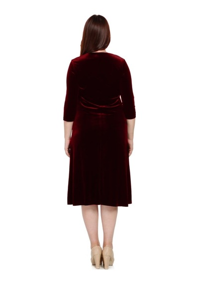 Nidya Moda Büyük Beden Kadın Bordo Inci Işli Abiye Elbise-4072B Bordo