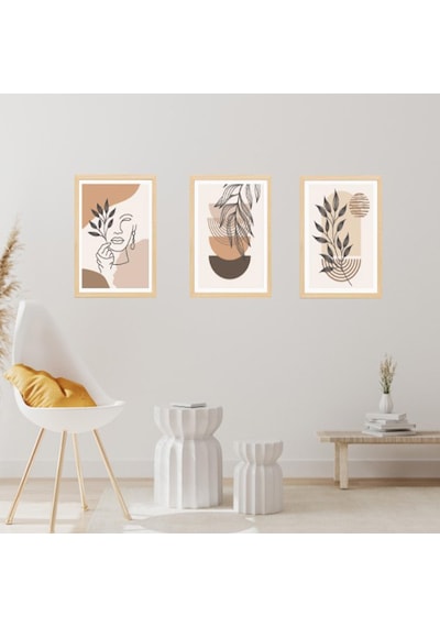 3'lü Bohem Yaprak Desenli Foreks Tablo