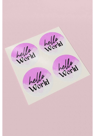 Pembe Hello World Kargo Paketleme Sticker 3x3cm St2138 Çok Renkli
