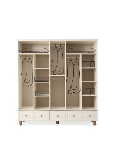 Lagos 5 Kapaklı %100 Mdf Elbise Dolabı Gardrop 192x54x212 Ekru
