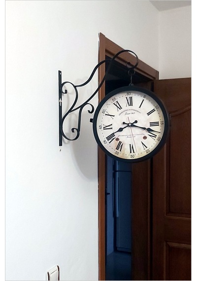 Büyük 45cm Sessiz Yuvarlak Çelik Çift Taraflı Camlı İstasyon Saat