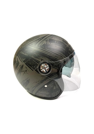 Motosiklet Yarım Kask , Grafiti Desenli, Çift Vizörlü, Vintage Stil, Terletme Yapmaz Pedler-s Beden