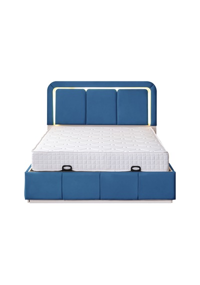 Demonte Baza Seti, Nox Ledli Çift Kişilik Baza Başlık Seti - İkili Set, Mavi - 160x200 Cm 160 x 200