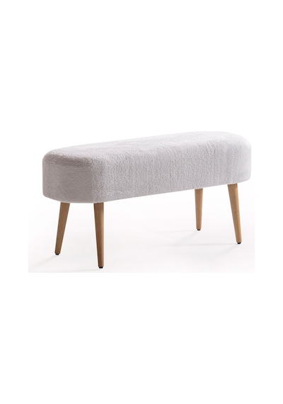 Luna Peluş Çok Amaçlı Gürgen Ahşap Ayaklı Pofidik Oval Puf Beyaz