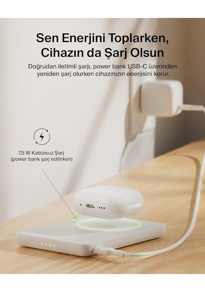 Belkin Bpd010hqwh Boostcharge 5.000 Mah Magsafe Uyumlu 15w Kablosuz Slim Powerbank - Beyaz Siyah