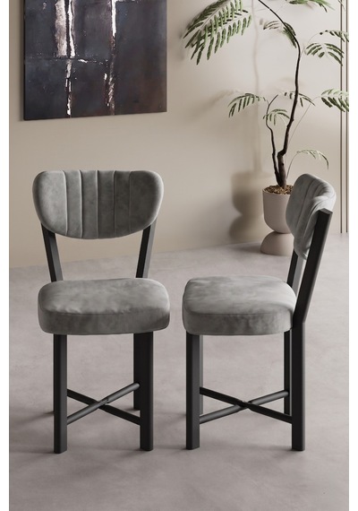 Sandalye 2 Adet Baby Face Kumaş Metal Ayak Modern Mutfak Sandalyesi Cafe Balkon Ofis Elma Gri