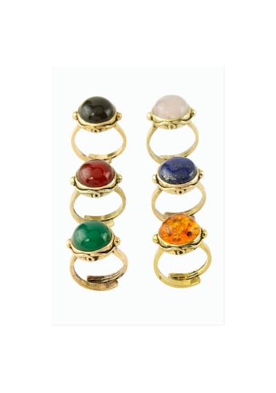Yuvarlak Doğaltaşlı Otantik Yüzük - Lapis N145 Çok Renkli 94807346