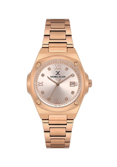 Daniel Klein Dke.1.13947.7 Modern Oval Kare Kasa Takvimli Çelik Kordonlu Kadın Kol Saati Rose Gold