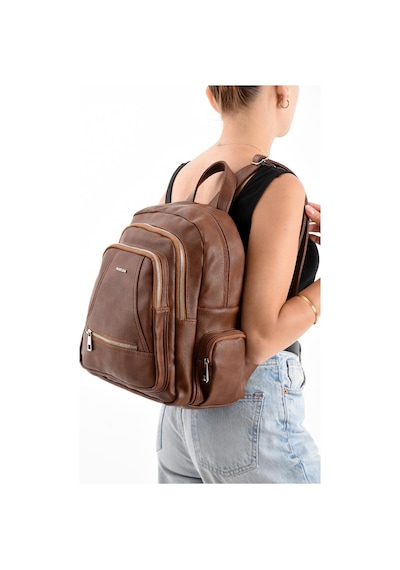 Baginn Suni Deri Kadın Sırt Çantası 35 25 Cm Mega Bag Günlük Kullanıma Uygun Çok Cepli İçi Astarlı Taba