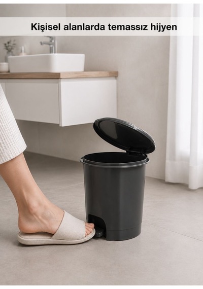 Antrasit Pedallı Çöp Kovası 6 L İçi Kovalı Hijyenik Banyo Ve Makyaj Masası Tipi Küçük Boy Çöp Kutusu
