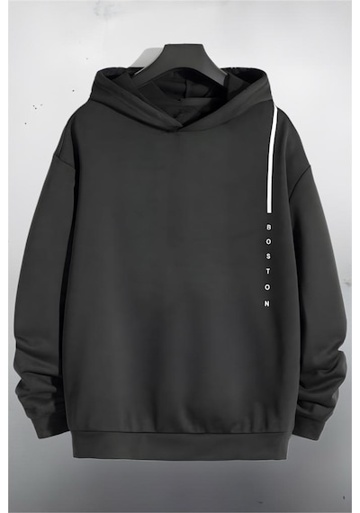 Oksit Boston Ön Dikey Baskılı Pamuklu Unisex Sweatshirt 001