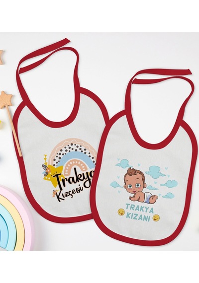 BK Kids Trakya Kızçesi ve Kızanı Tasarımlı 2’li Kırmızı Mama Önlü Kırmızı