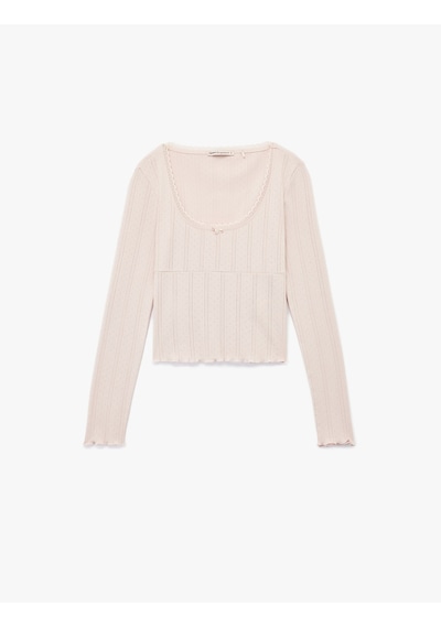 Koton Pamuklu Uzun Kollu U Yaka Crop Pijama Üstü Lila 6wlk40165mk Lila