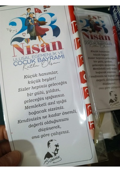 23 Nisan Hediyesi Bayrak Baskılı Kalem Ve Kart 30 Adet Çok Renkli