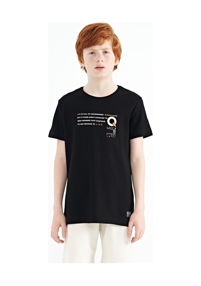 Tommylife Tommy Life Siyah Baskı Detaylı O Yaka Standart Kalıp Erkek Çocuk T-shirt - 11145 Siyah
